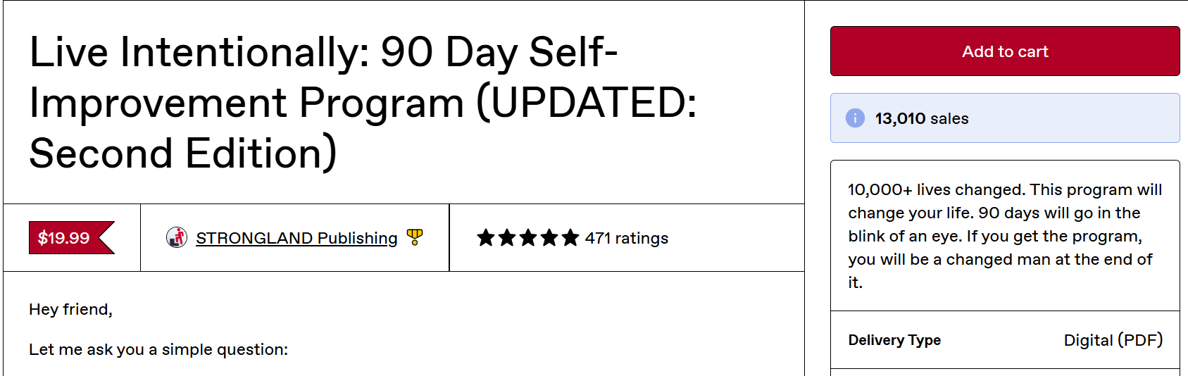 90-Day Self-Improvement PDF live listing screenshot