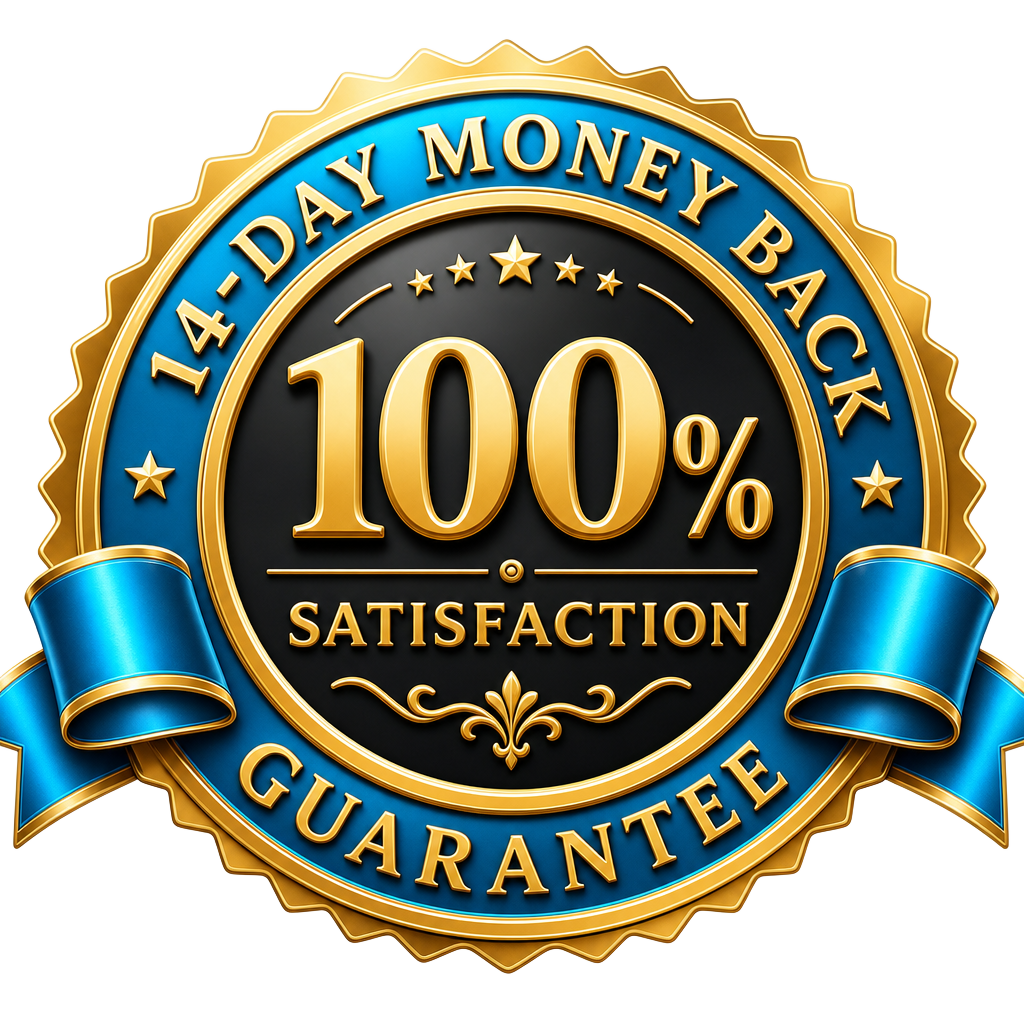 14-Day 100% Money Back Guarantee badge